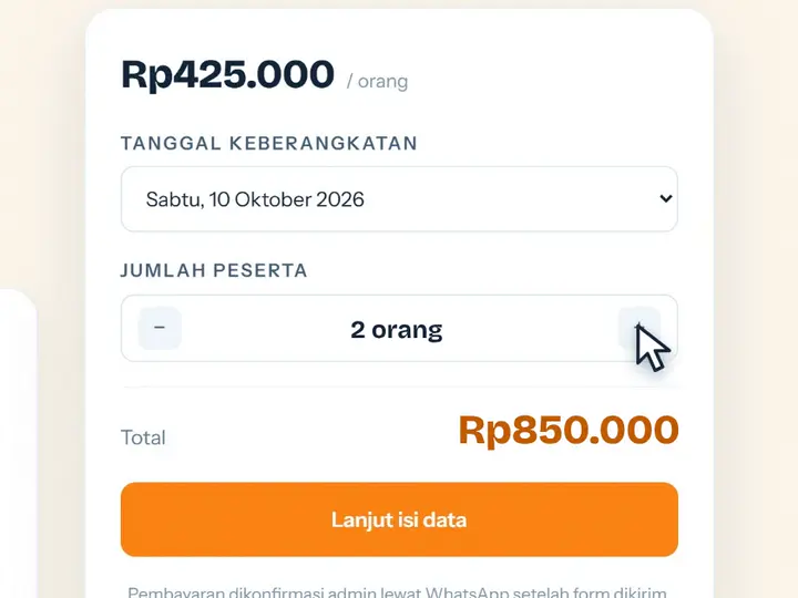 Langkah 1: Pilih tanggal & jumlah peserta — website Renata Tour Kei Island
